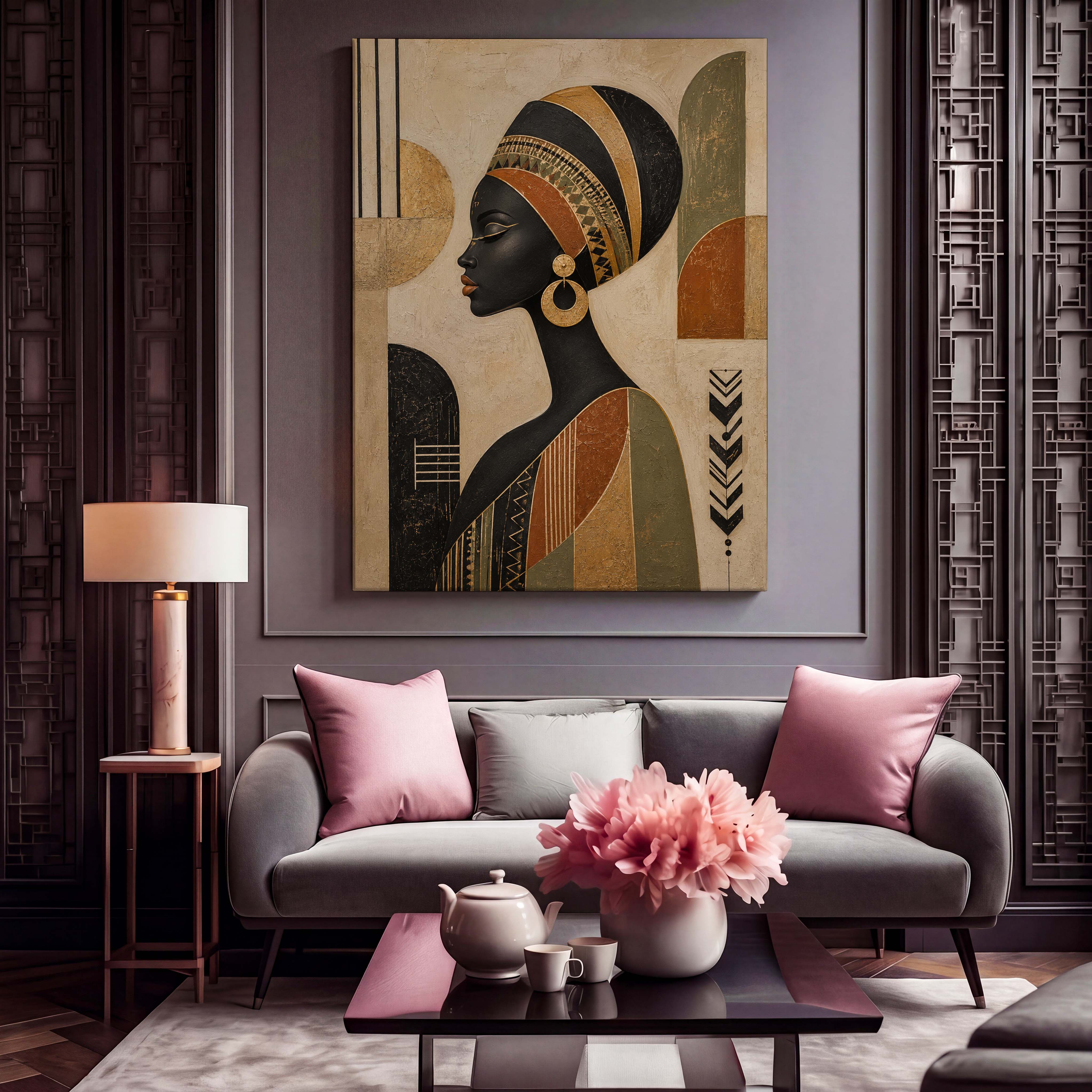 African Tribal Woman Gold Canvas Art - Infuse your living space or creative studio with the regal elegance of this African