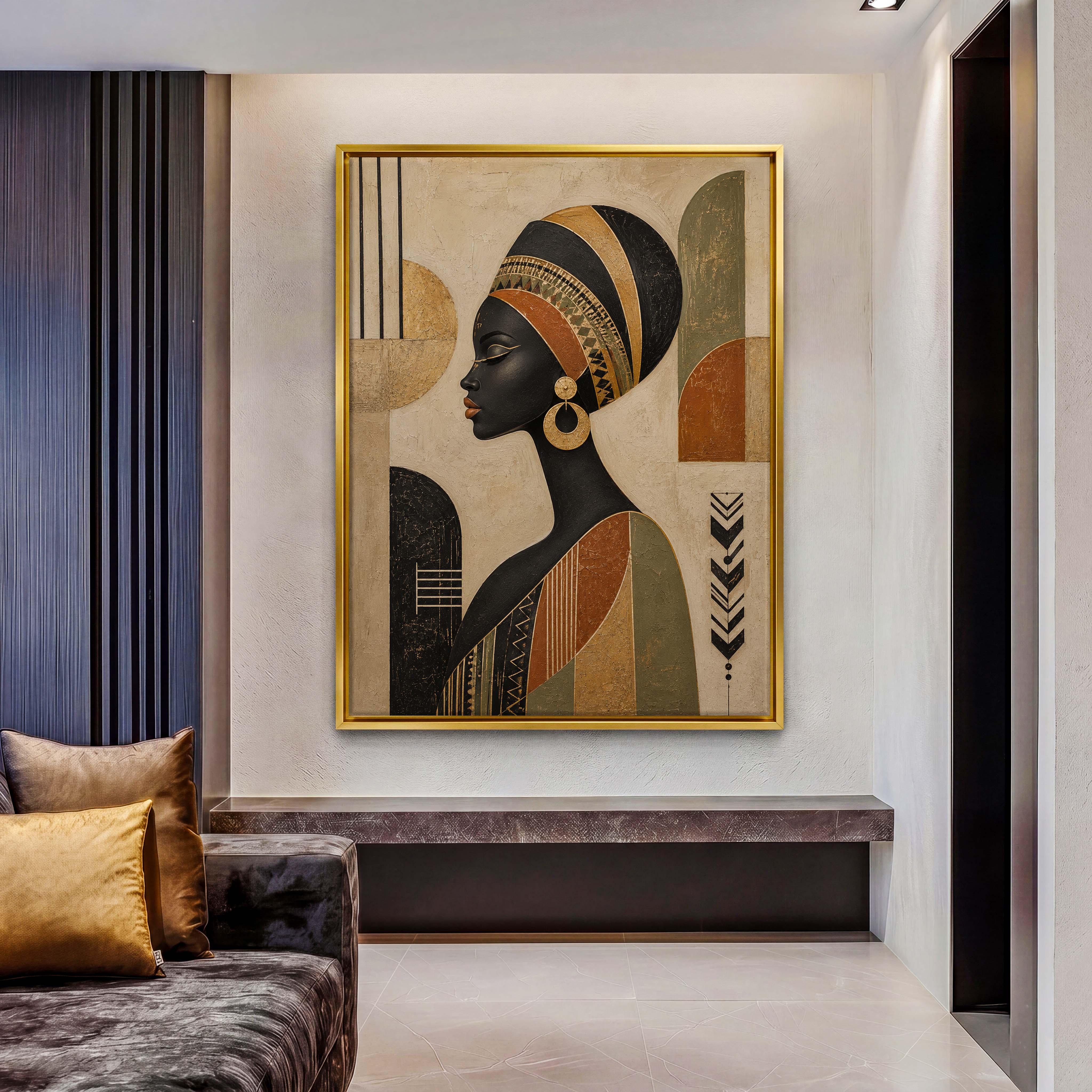 African Tribal Woman Gold Canvas Art - Infuse your living space or creative studio with the regal elegance of this African
