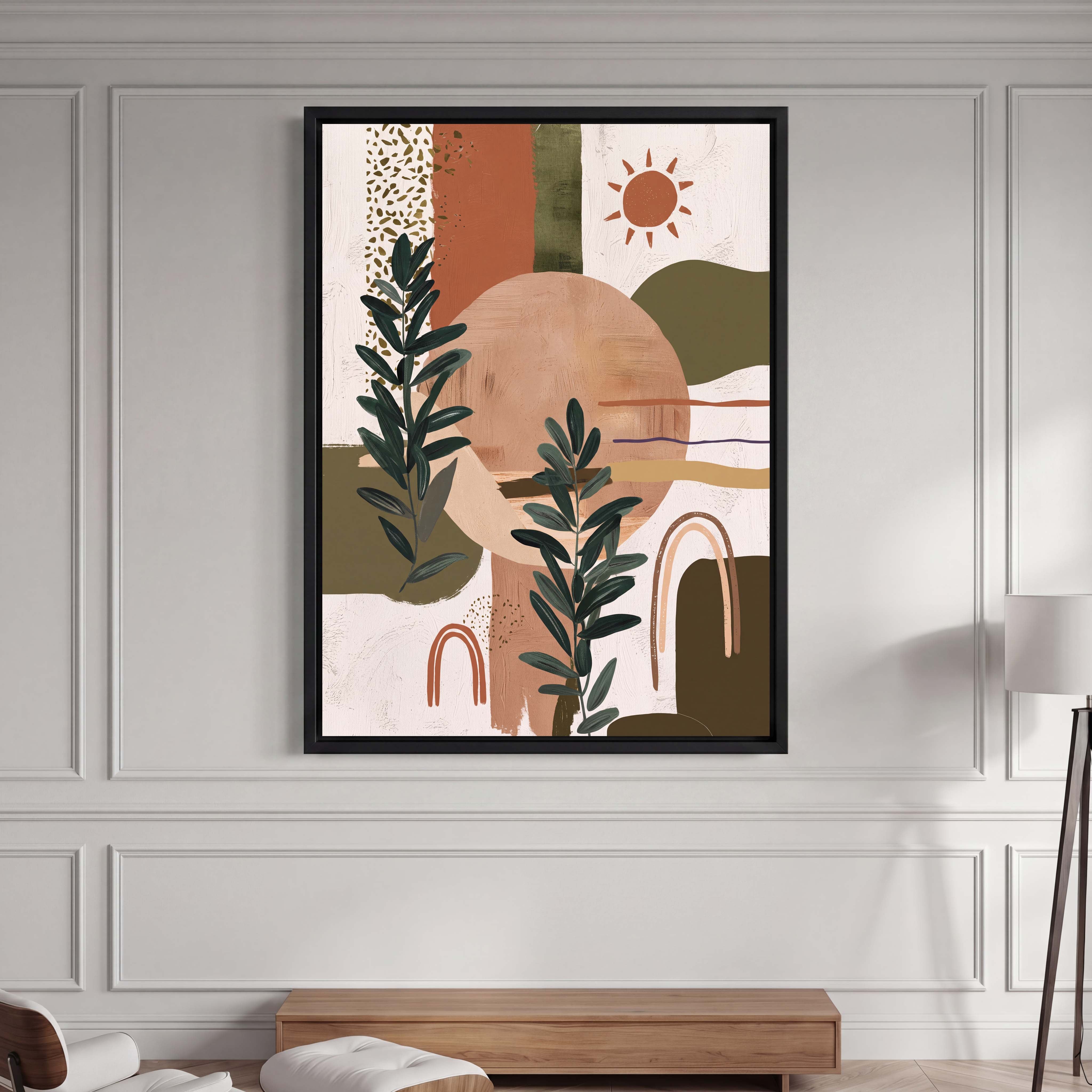 Boho Sun Terracotta Botanical Canvas Art - Bring warmth and organic tranquility into your home with this stunning