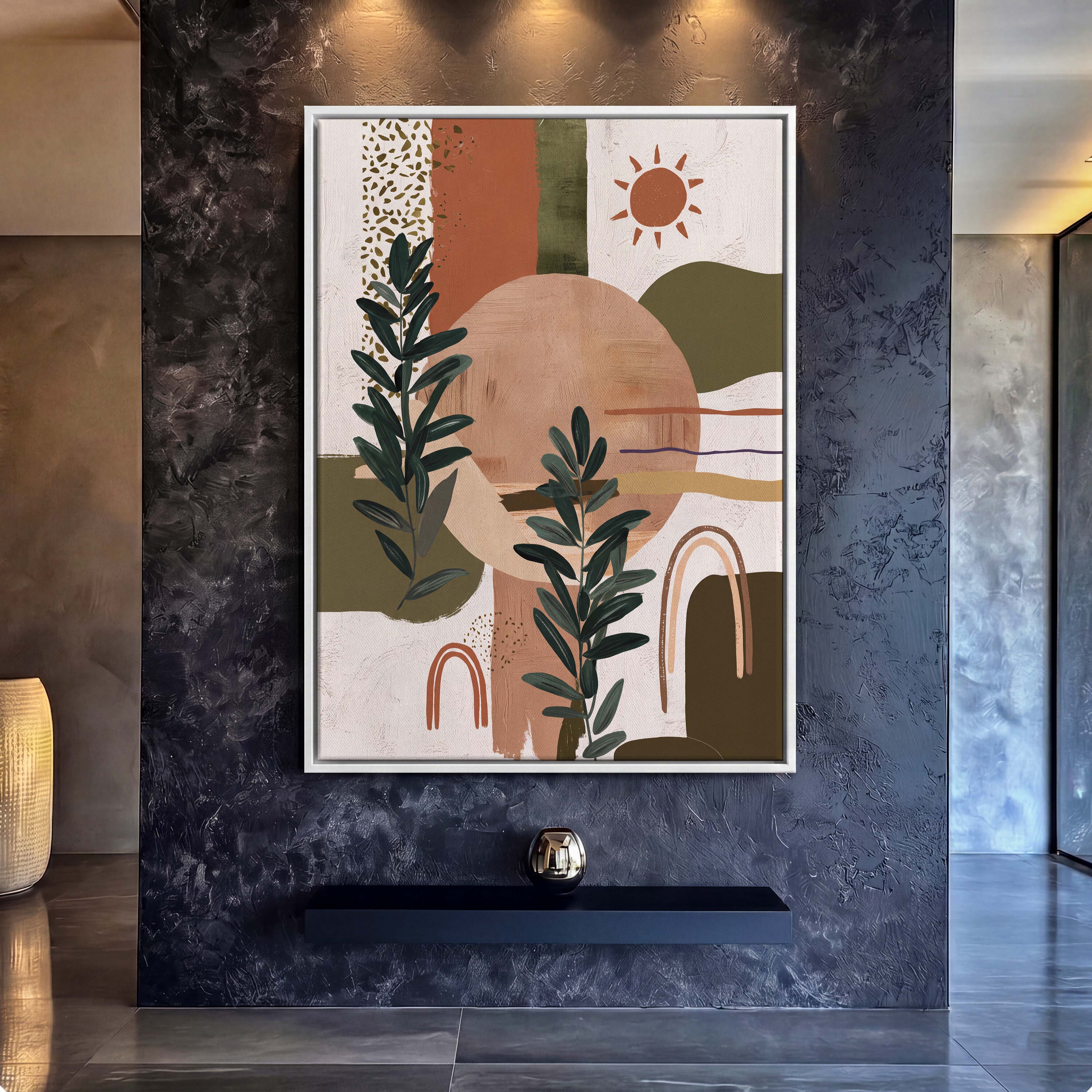 Boho Sun Terracotta Botanical Canvas Art - Bring warmth and organic tranquility into your home with this stunning