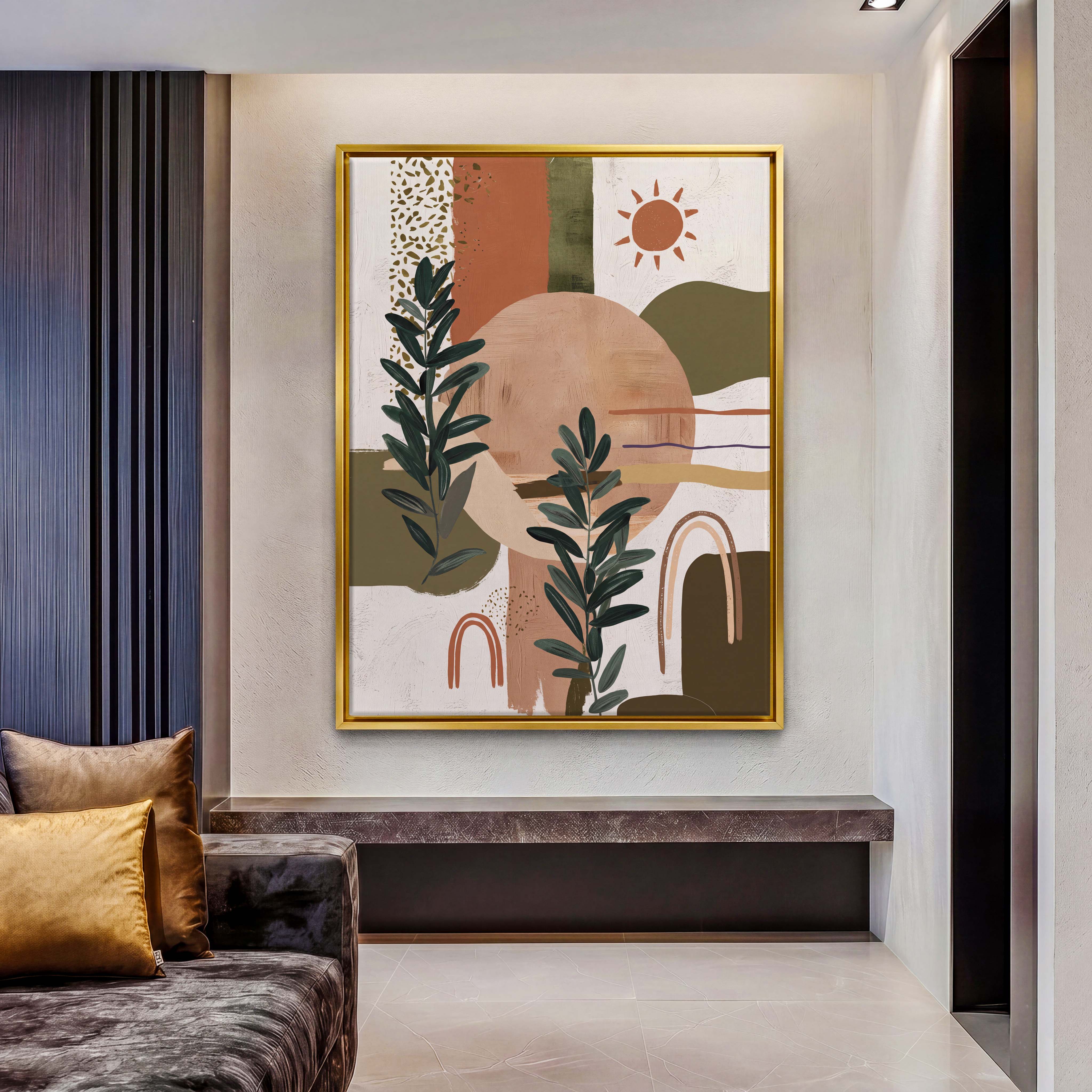 Boho Sun Terracotta Botanical Canvas Art - Bring warmth and organic tranquility into your home with this stunning