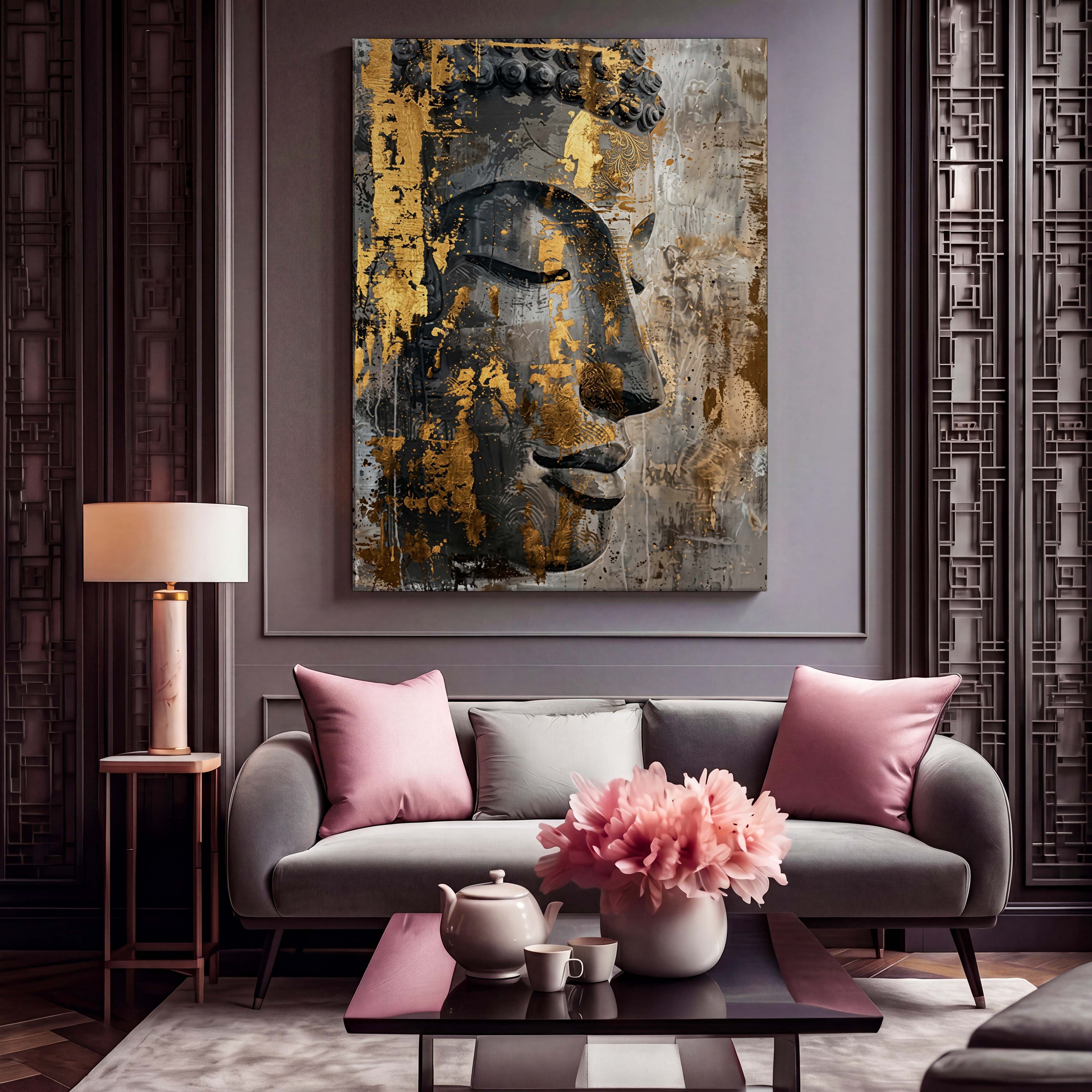 Buddha Gold Leaf Distressed Canvas Art - Cultivate an aura of profound peace and mindfulness with this striking portrait of