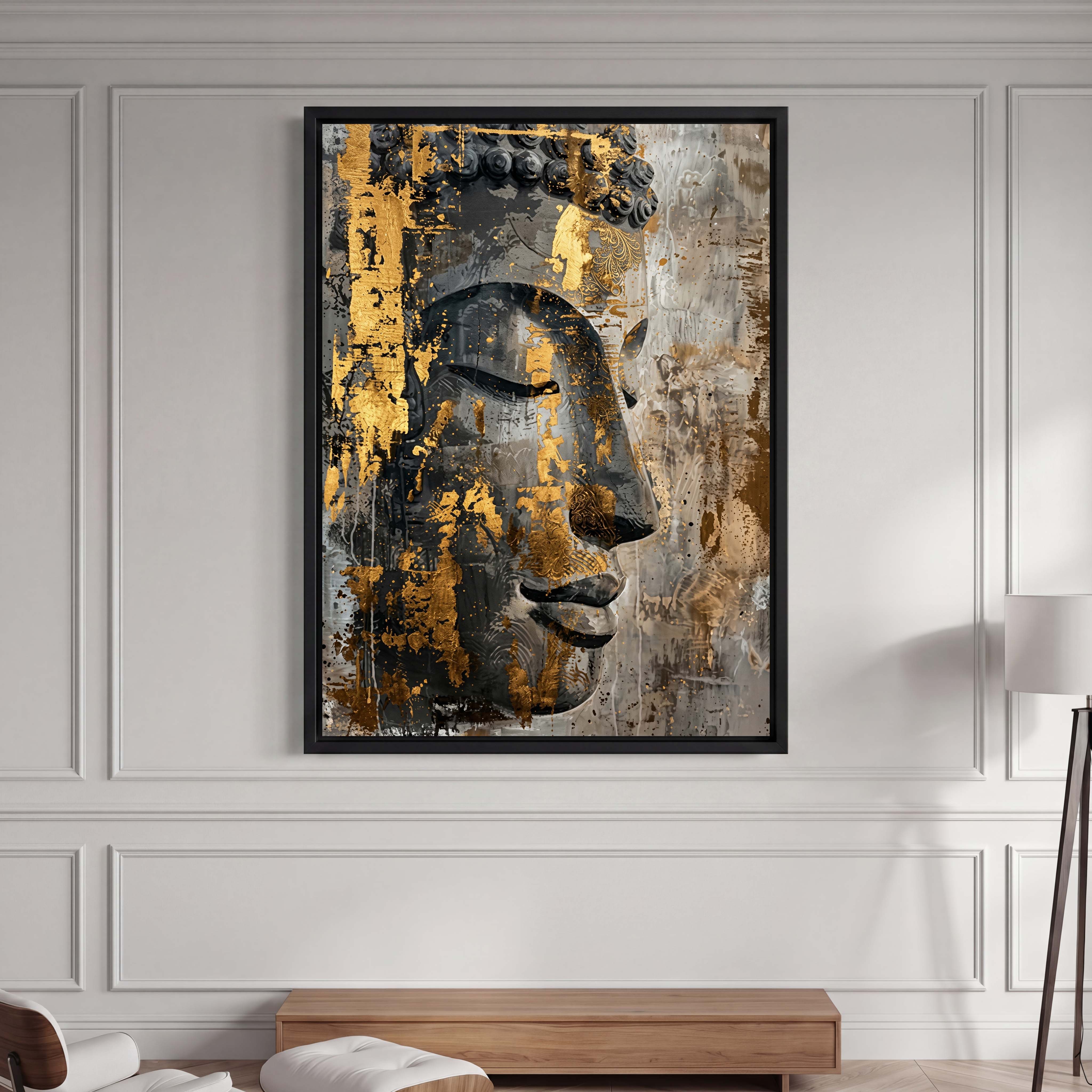 Buddha Gold Leaf Distressed Canvas Art - Cultivate an aura of profound peace and mindfulness with this striking portrait of