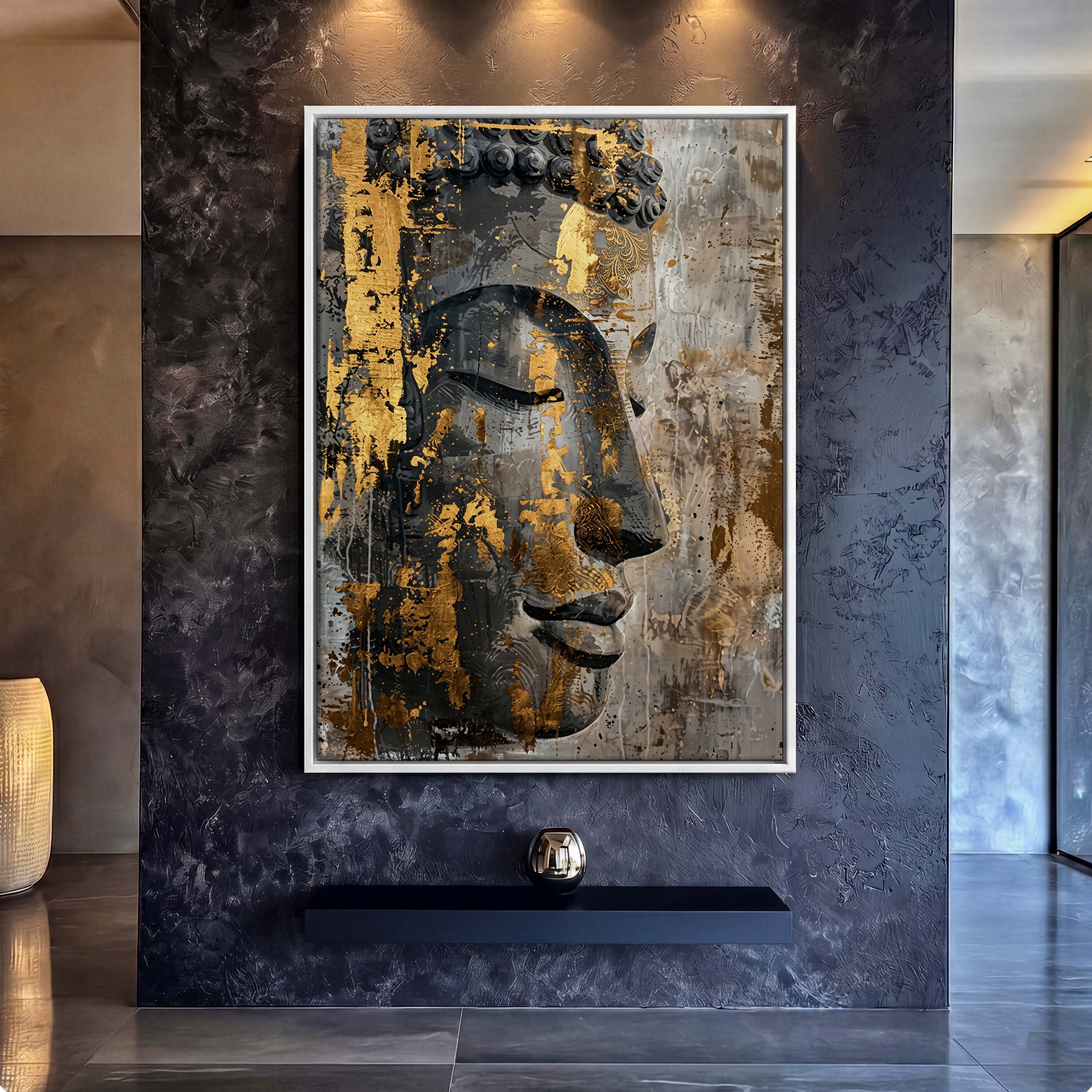Buddha Gold Leaf Distressed Canvas Art - Cultivate an aura of profound peace and mindfulness with this striking portrait of