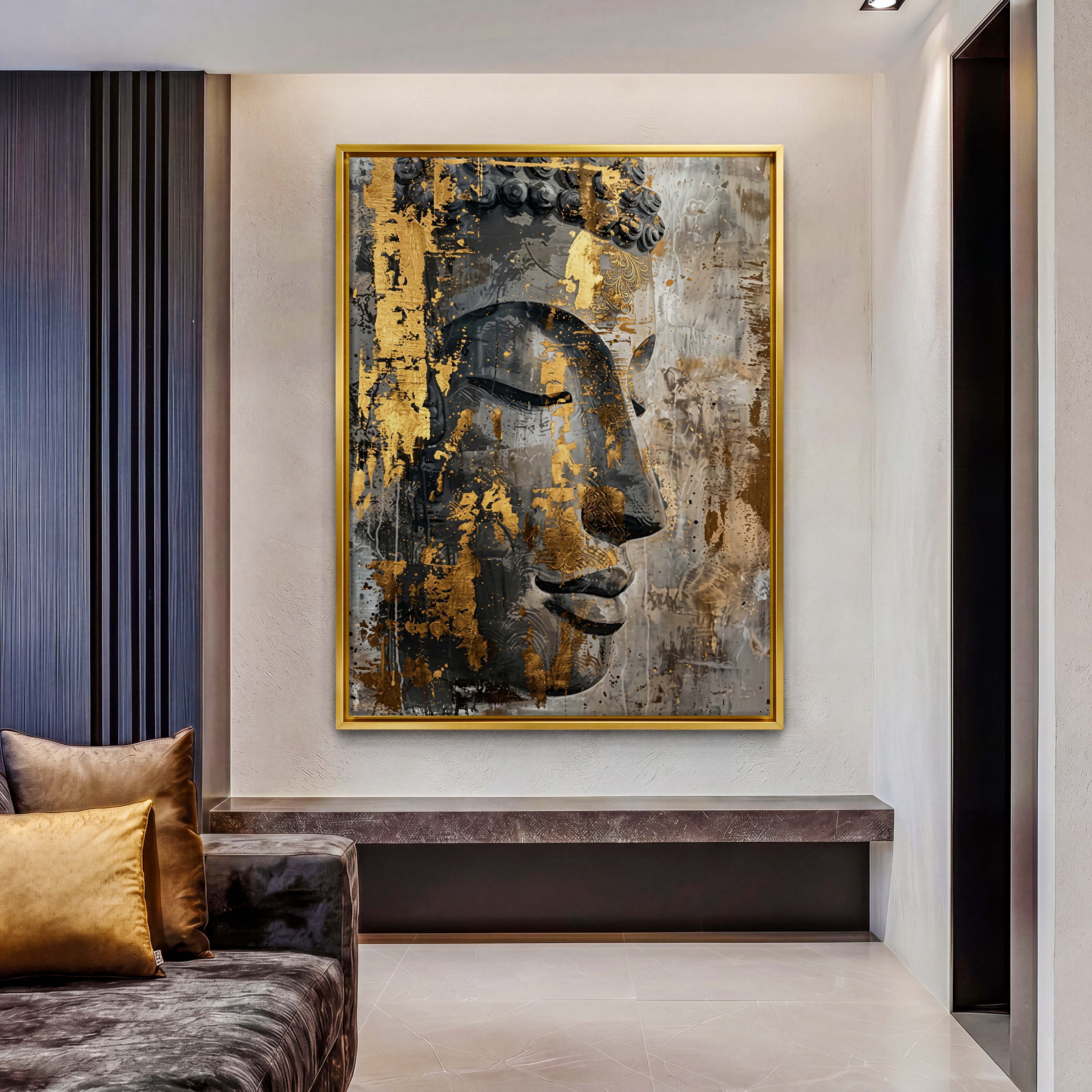 Buddha Gold Leaf Distressed Canvas Art - Cultivate an aura of profound peace and mindfulness with this striking portrait of