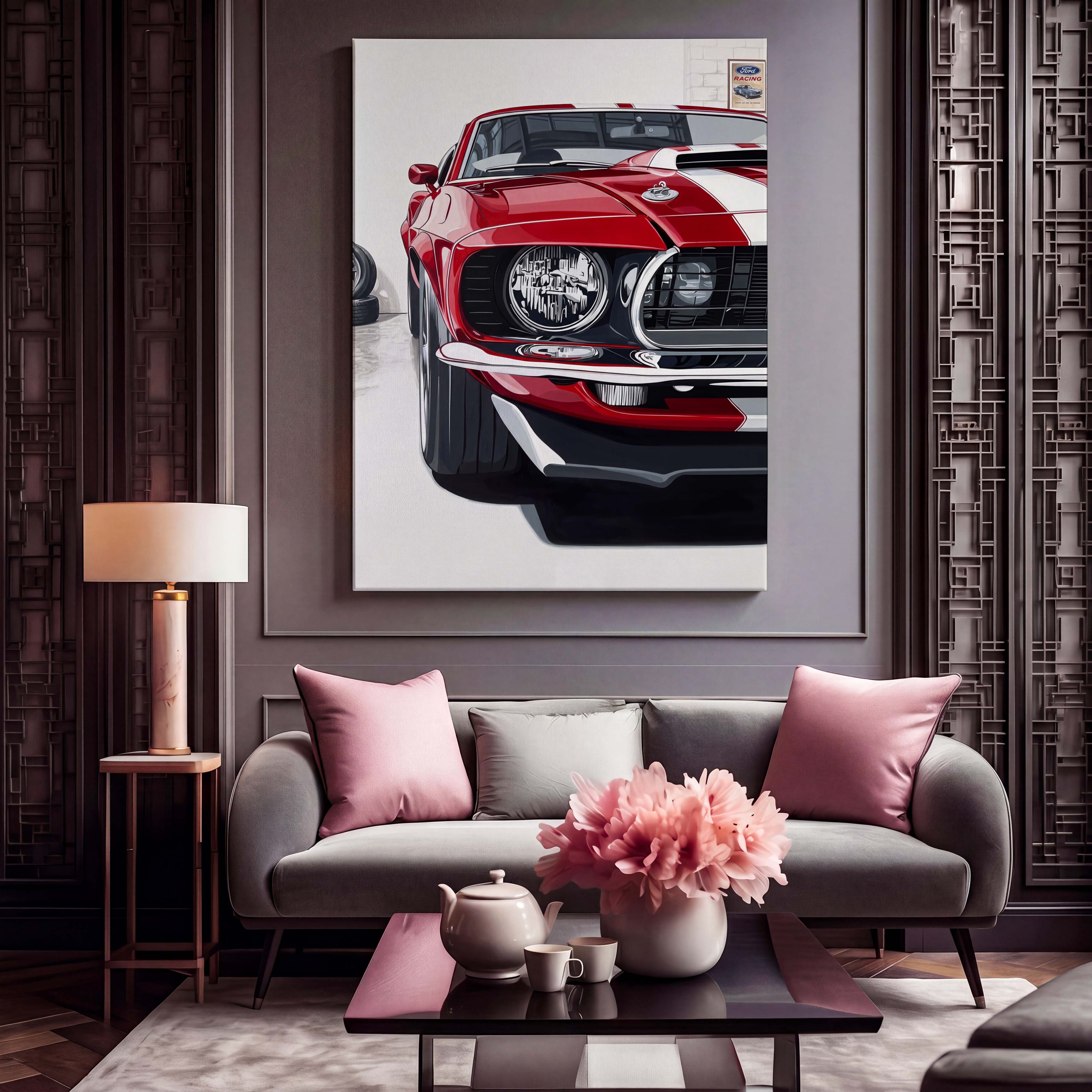 Vintage Red Mustang Car Canvas Art - Rev up your interior decor with this incredibly sharp, high-octane portrait of a