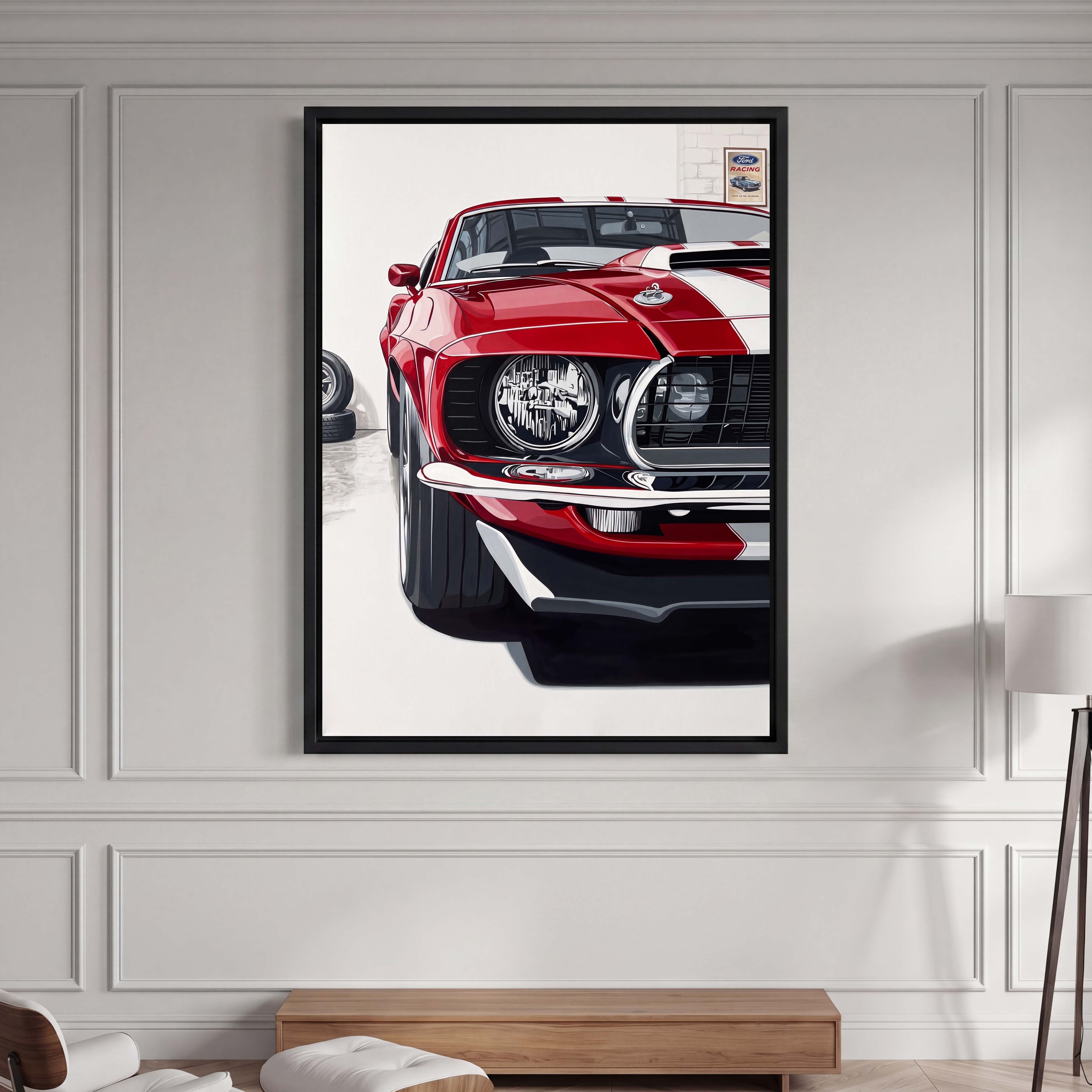 Vintage Red Mustang Car Canvas Art - Rev up your interior decor with this incredibly sharp, high-octane portrait of a