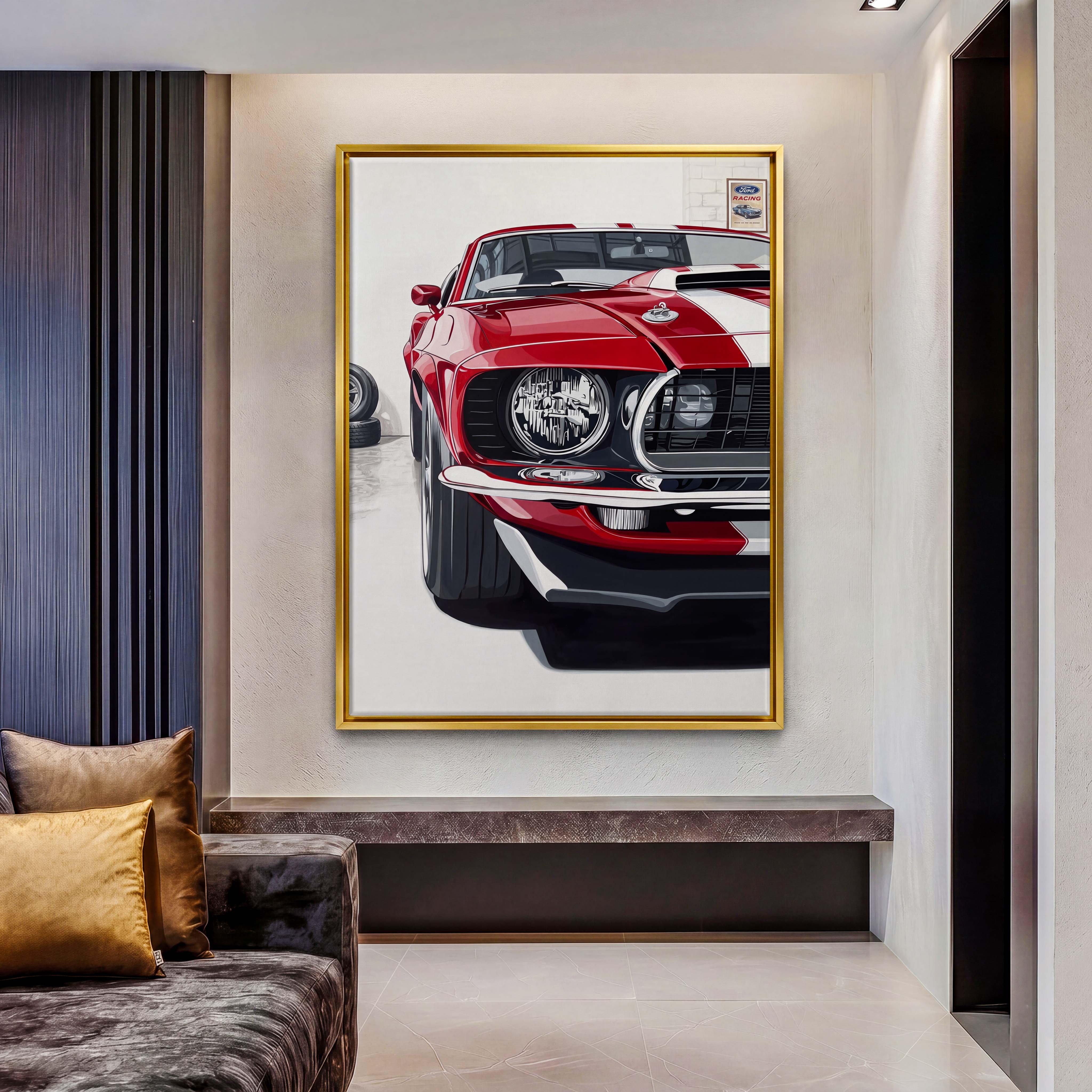 Vintage Red Mustang Car Canvas Art - Rev up your interior decor with this incredibly sharp, high-octane portrait of a