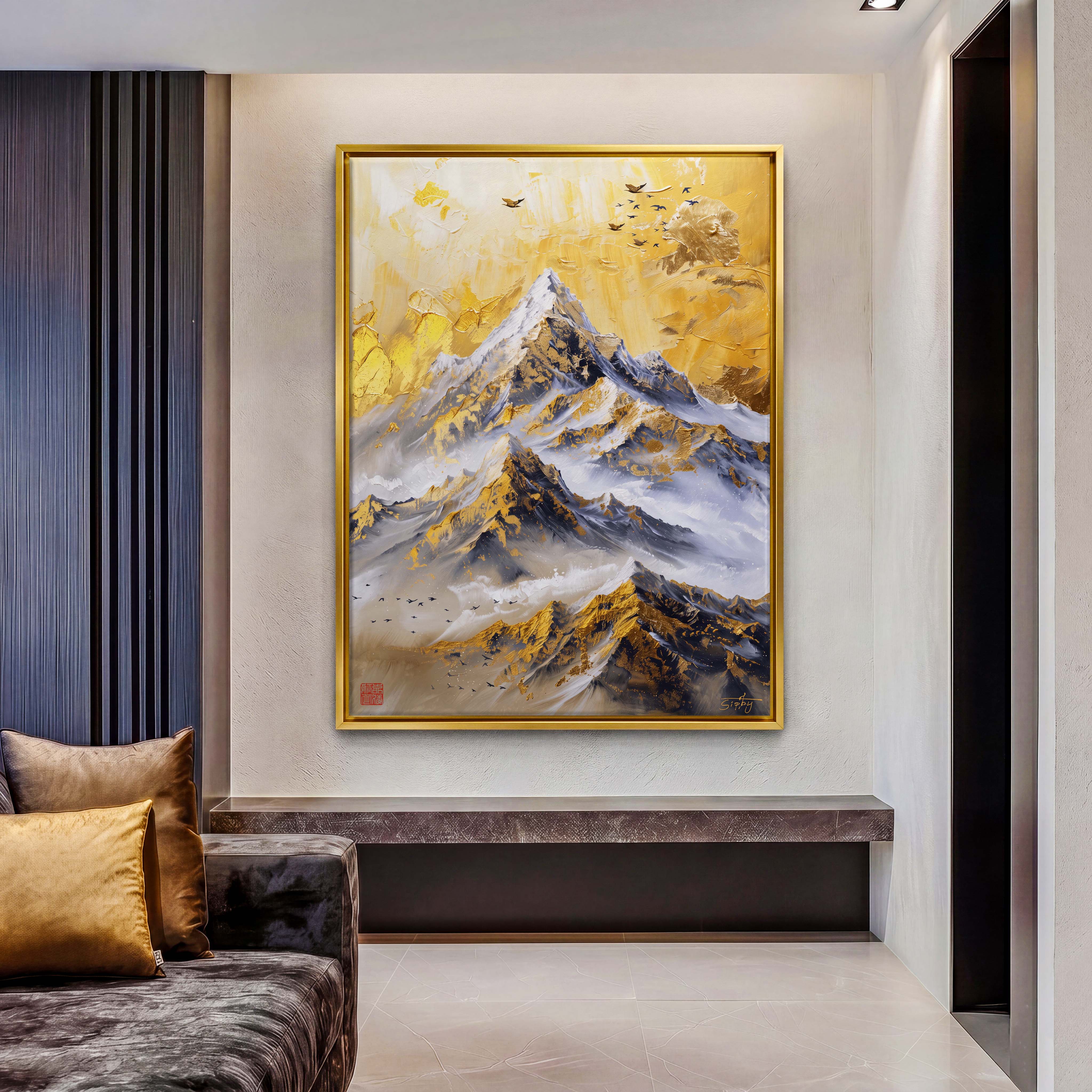 Golden Peak Mountain Canvas Art - Transform your space with the majestic grandeur of this mountain landscape, blending
