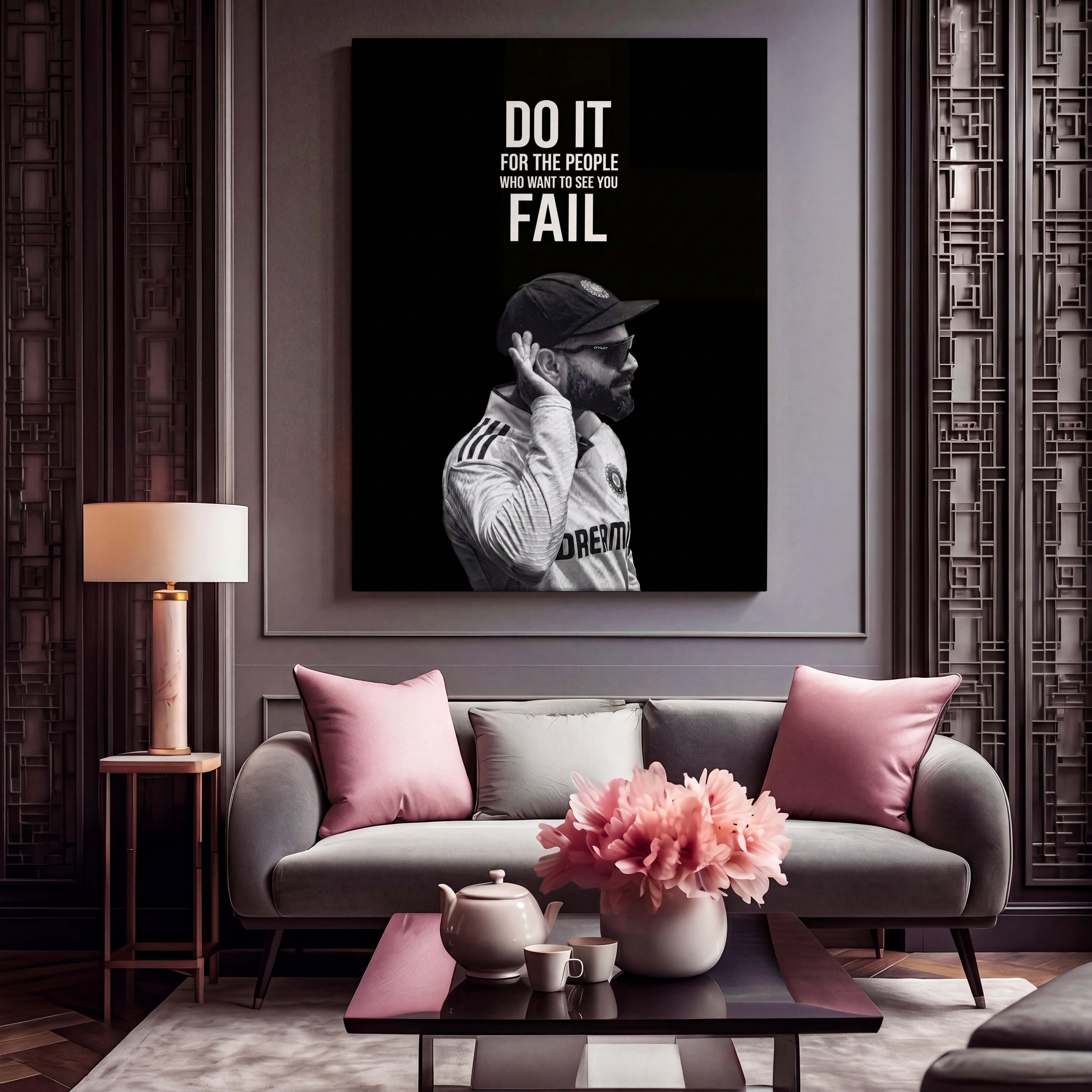 Virat Kohli Motivational Quote Canvas - Ignite your inner champion with this fierce, monochromatic tribute to cricket legend