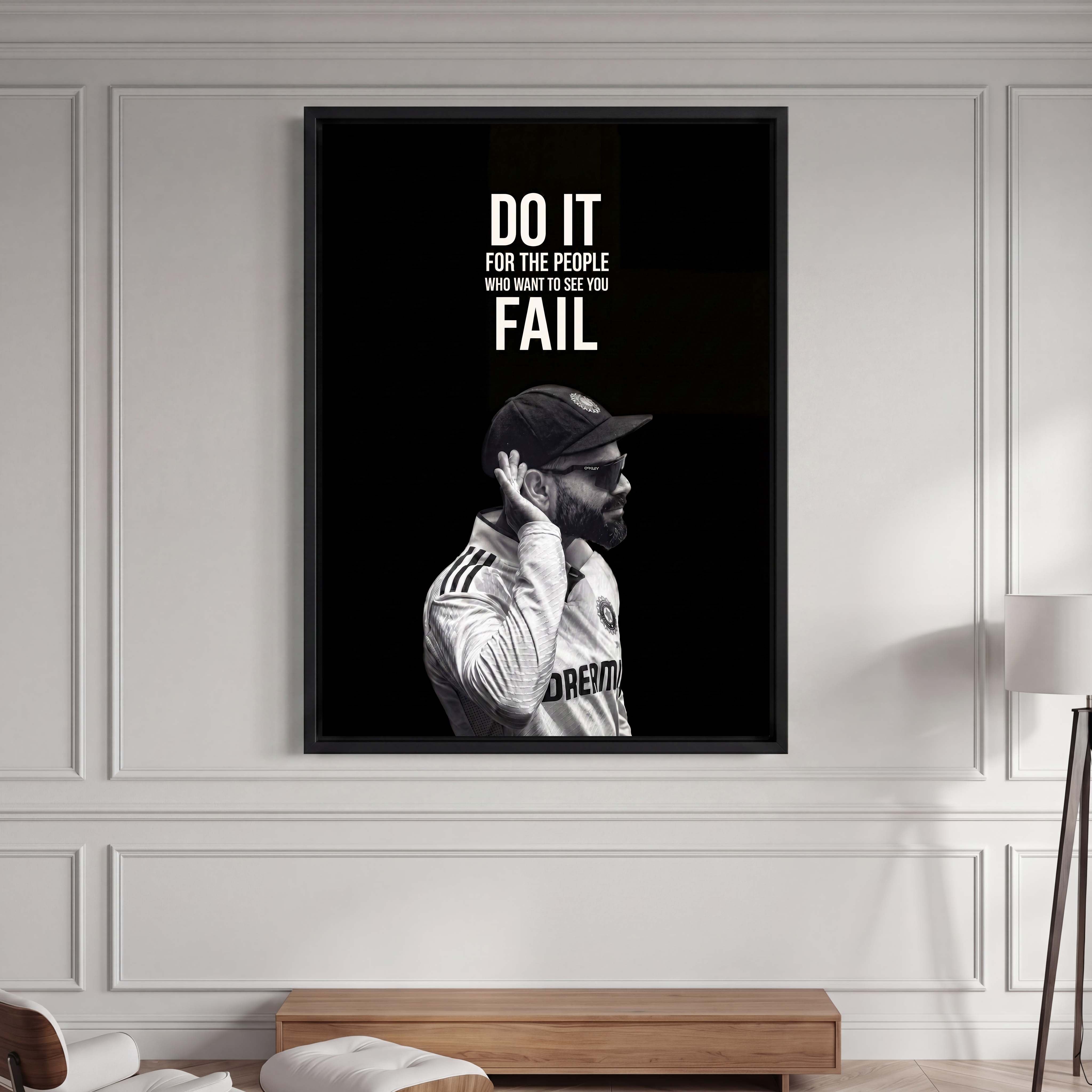 Virat Kohli Motivational Quote Canvas - Ignite your inner champion with this fierce, monochromatic tribute to cricket legend