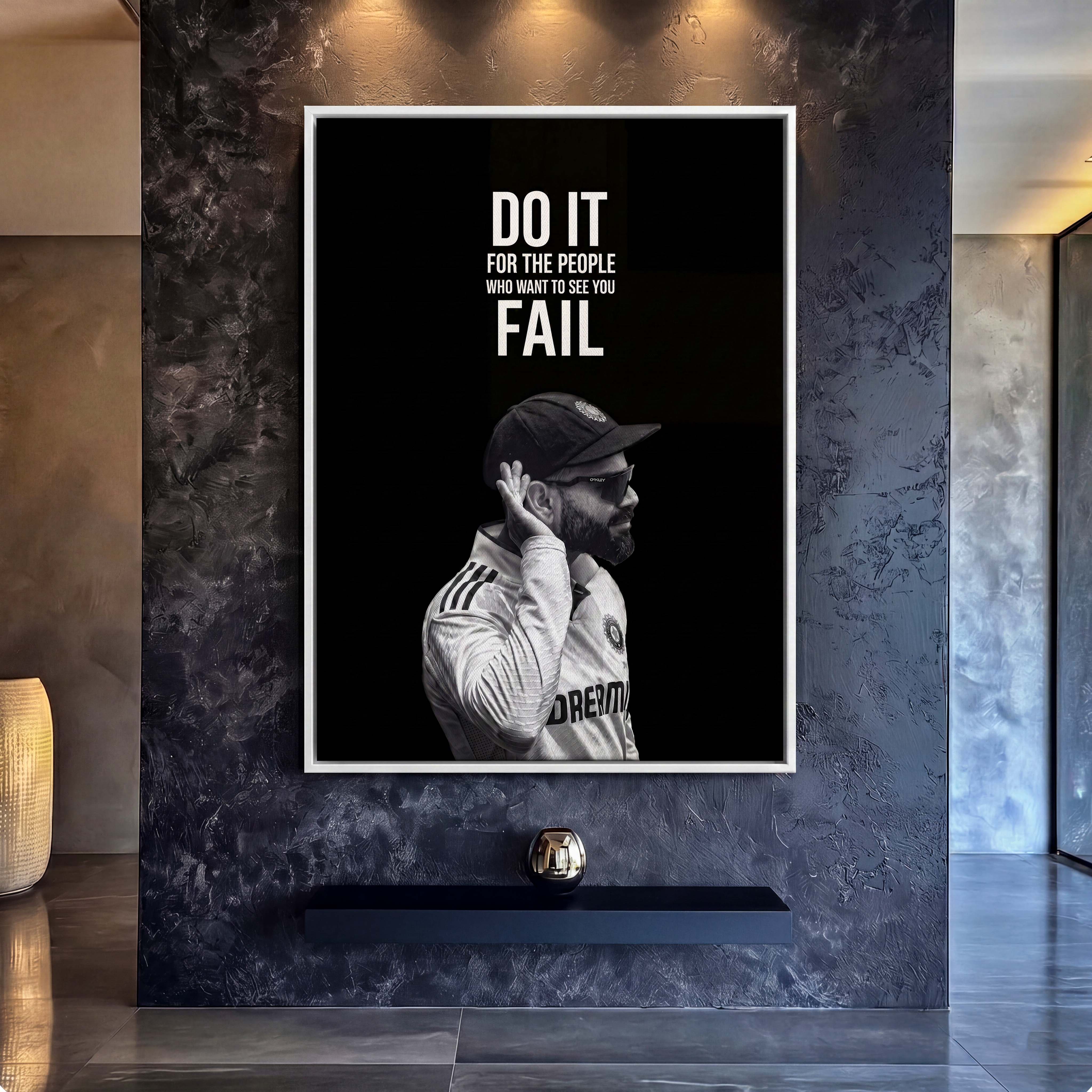 Virat Kohli Motivational Quote Canvas - Ignite your inner champion with this fierce, monochromatic tribute to cricket legend
