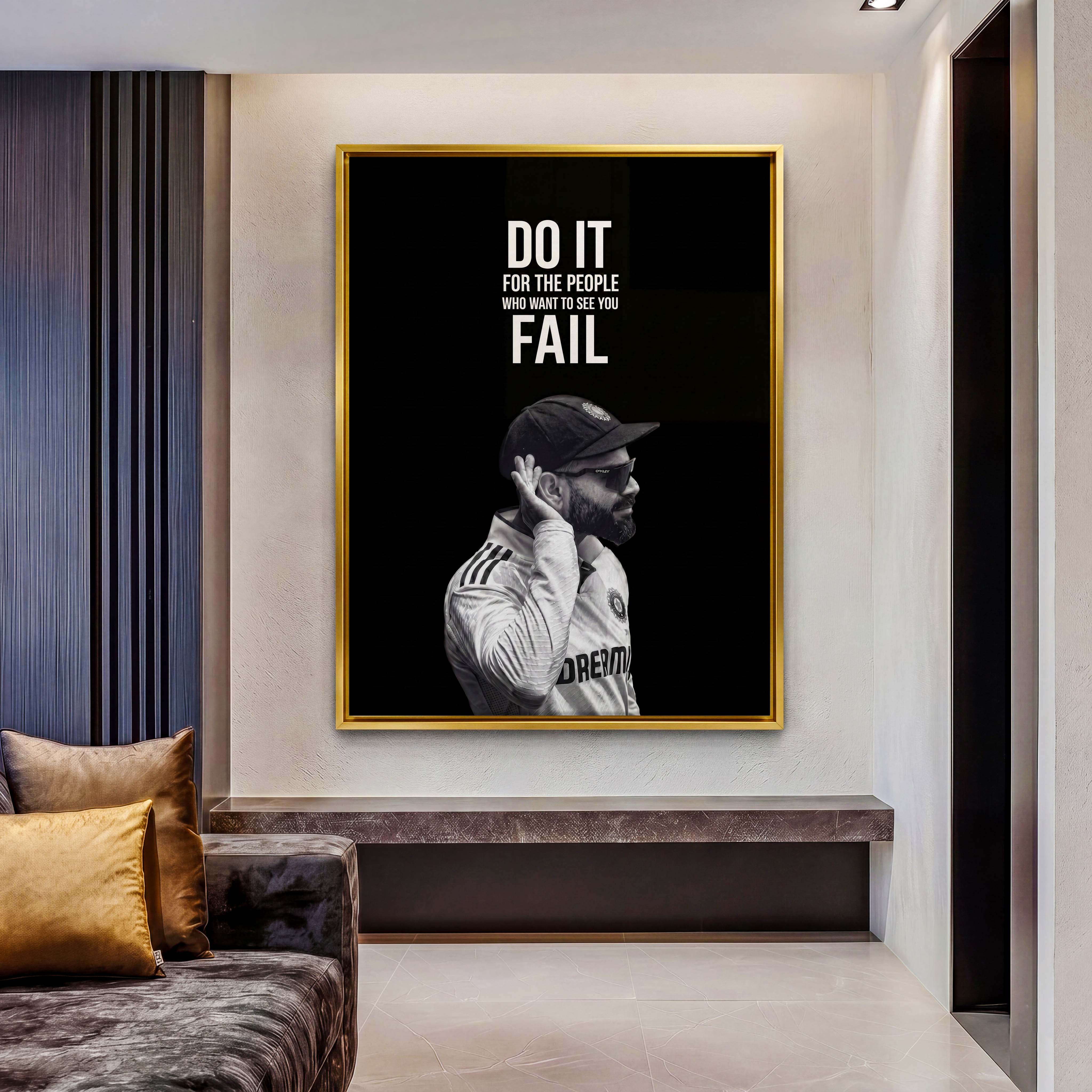 Virat Kohli Motivational Quote Canvas - Ignite your inner champion with this fierce, monochromatic tribute to cricket legend